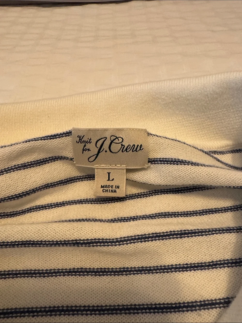 Men’s J.Crew L Striped Long-Sleeve Polo in White with Navy and Burgundy Accents
